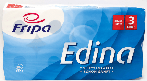 Toilettenpapier Edina 250 Blatt 3 lagig Fripa 100 % Zellstoff 72 Rollen unterverpackt