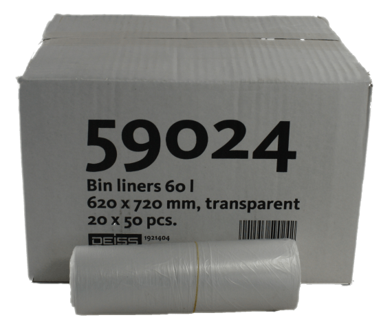 Deiss Müllbeutel 60 Liter transparent 620 x 720 mm 1000 Stück / Karton 