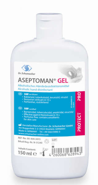 Aseptoman Gel 150 ml Händedesinfektionsgel Kittelflasche viruzid