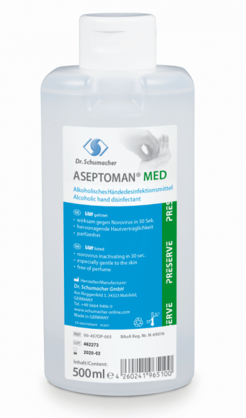 Aseptoman Med 500 ml Begrenzt viruzid PLUS Alkoholisches Händedesinfektionsm. rückfettend