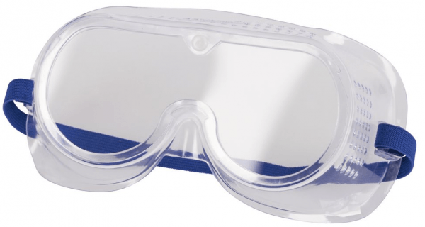 Vollsichtbrille mit direkter Belüftung Fassung aus PVC, Gläser aus Polycarbonat über Korrektionsbrillen überziehbar 