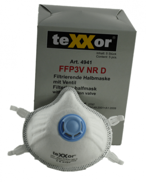 Fein-Staubmaske FFP3/V "NR" mit Nasenbügel, Ausatem- ventil und Dichtlippe EN 149 1 Box = 5 Stück #